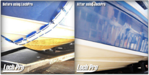 Boat hull cleaning brush before and after